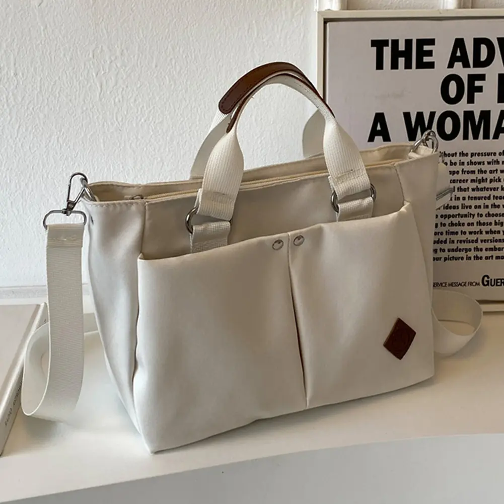 Women Casual Hobo Bag Large Capacity Lightweight Tote Bag Adjustable Strap Solid Color Shoulder Bag Multi Pockets Commuting Bag