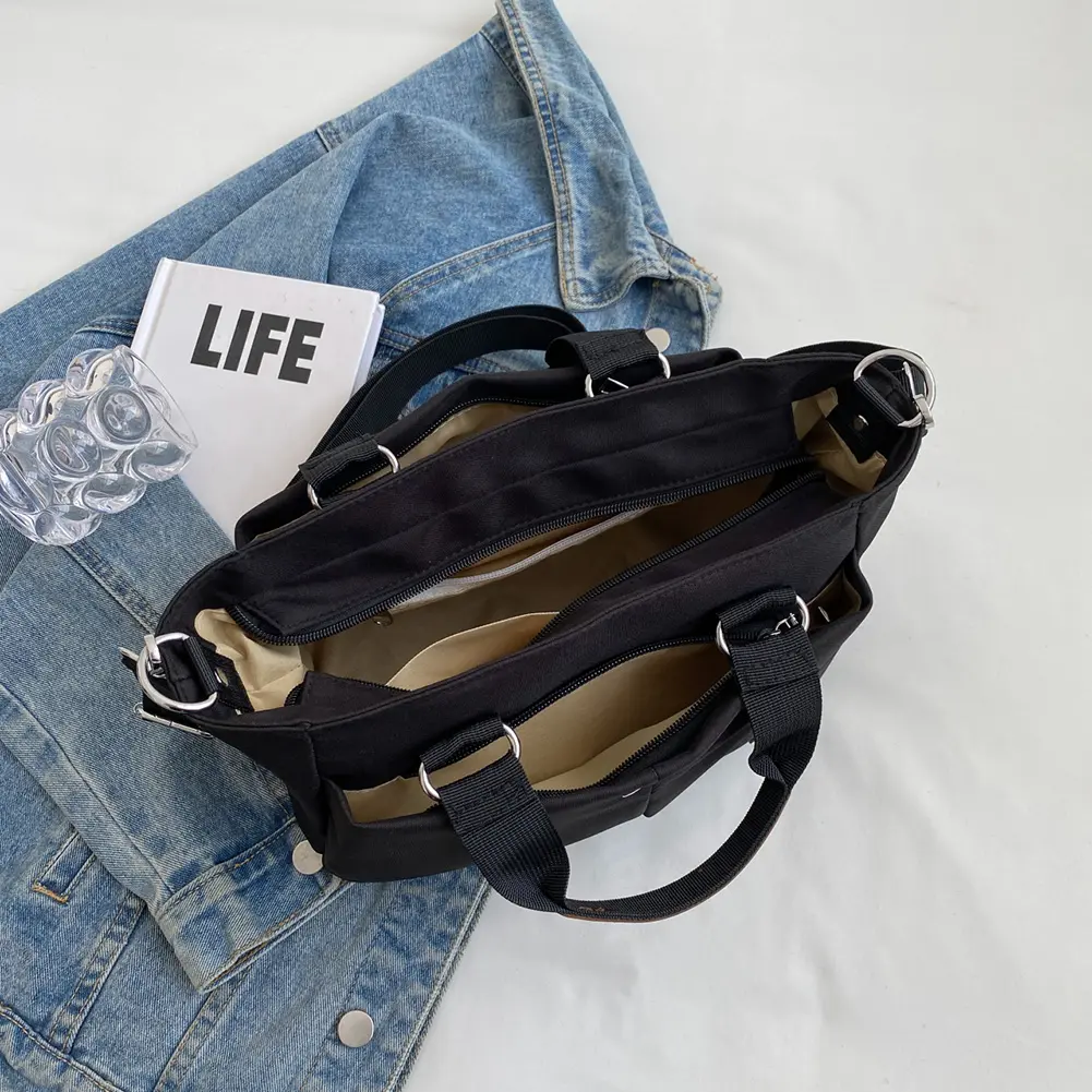 Women Casual Hobo Bag Large Capacity Lightweight Tote Bag Adjustable Strap Solid Color Shoulder Bag Multi Pockets Commuting Bag