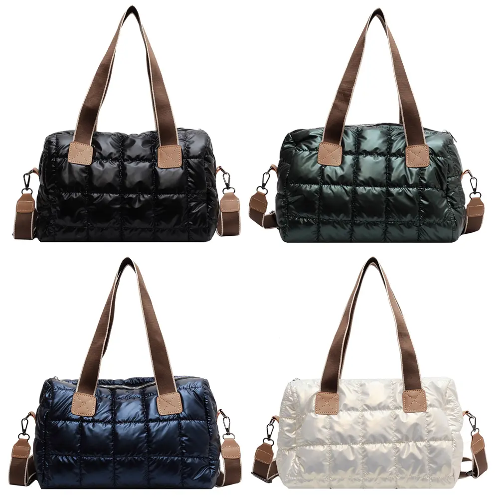 Women Shoulder Bag Canvas Ladies Shopping Bags Rhombic Lattice Large Capacity Simple Temperament Portable Travel Bags