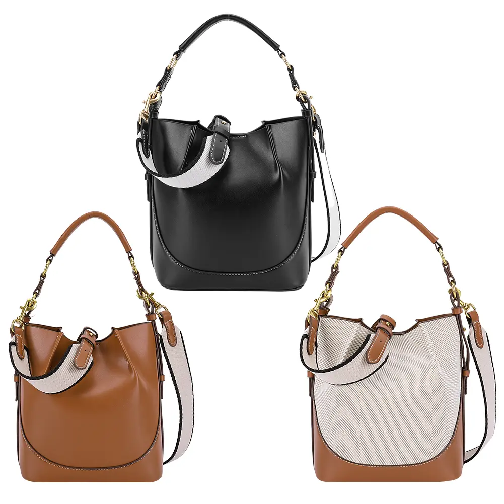 Women PU Bucket Bag Single Shoulder Bag Large Capacity Chic Hobo Bag Adjustable Strap Elegant Handbag for Outdoor Travel