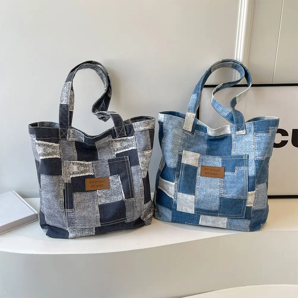 Women Denim Shoulder Bag with Interior Pocket Handbag Large Purse Hobo Bag for Work Shopping Travel