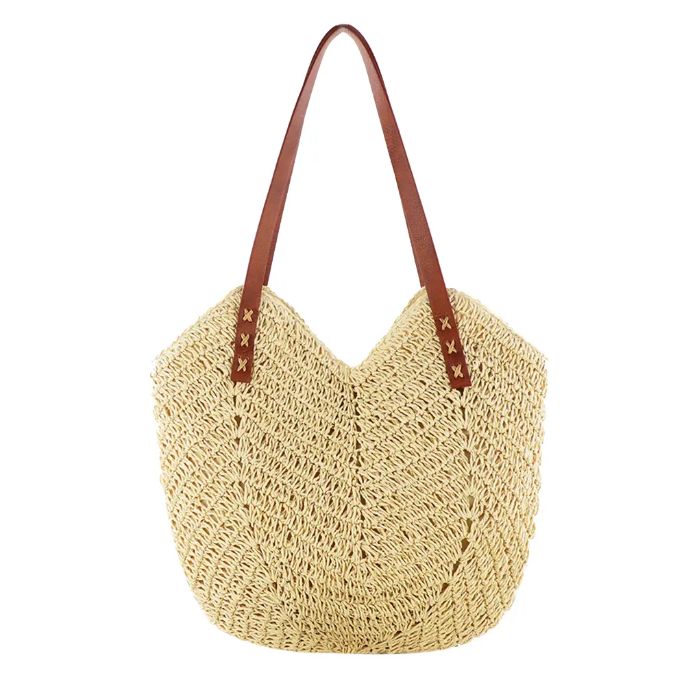 Summer Women Straw Handbags Hands Woven Shoulder Bag Female Vacation Tote Summer Woven Purse for Travel Shopping