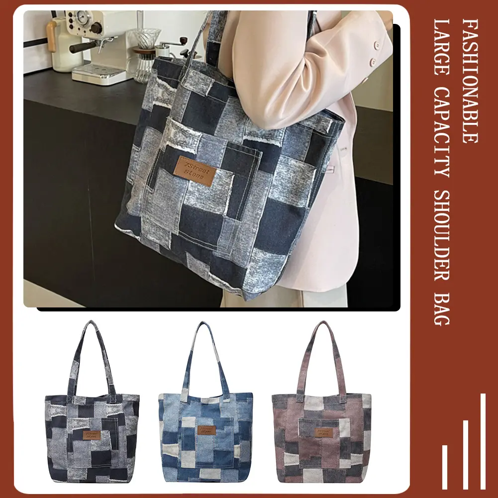 Women Denim Shoulder Bag with Interior Pocket Handbag Large Purse Hobo Bag for Work Shopping Travel