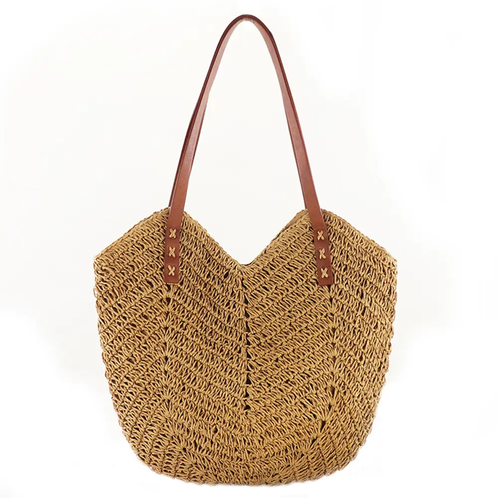 Summer Women Straw Handbags Hands Woven Shoulder Bag Female Vacation Tote Summer Woven Purse for Travel Shopping