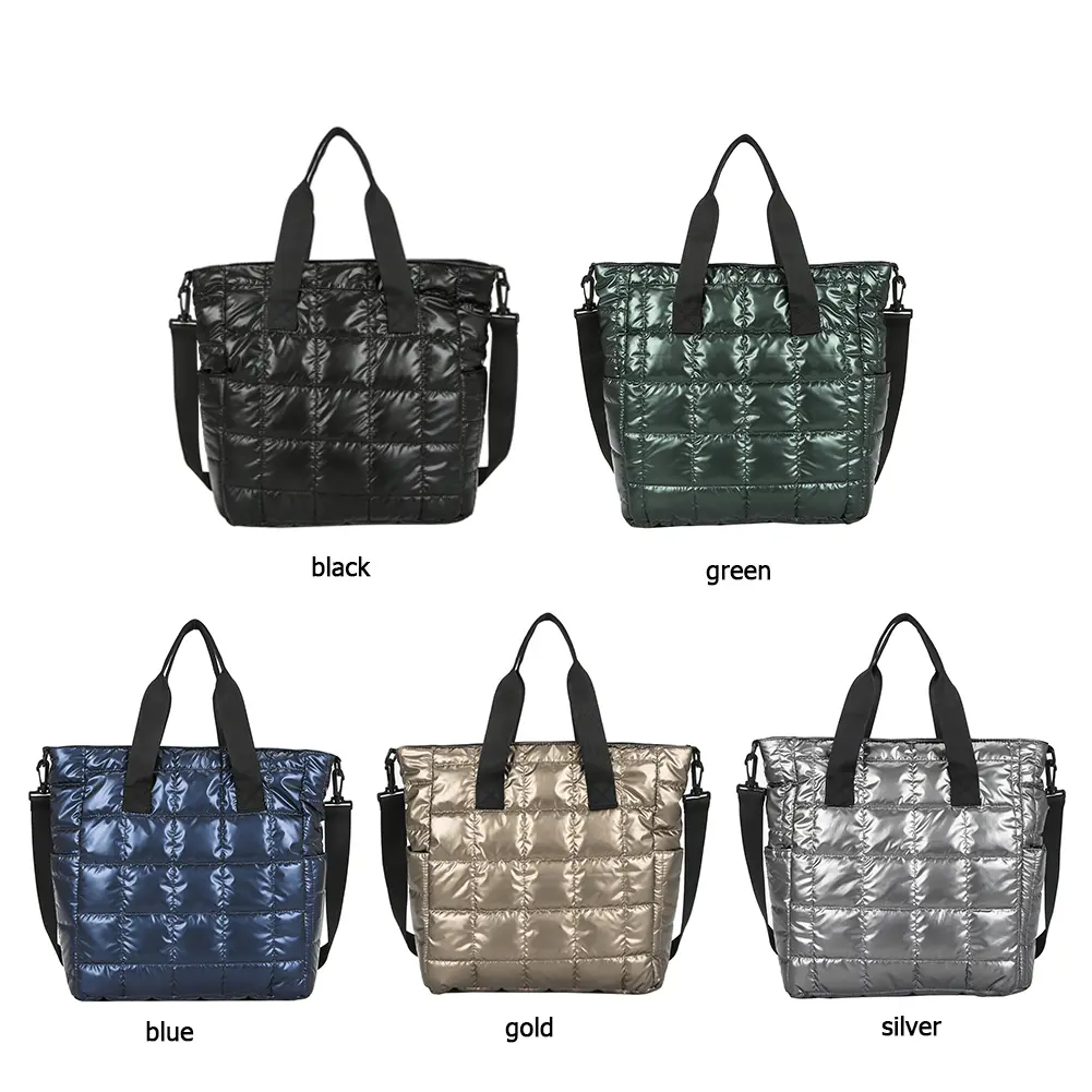 Women Chic Hobo Bag Solid Color Quilted Simple Commuting Bag Large Capacity Fashion Crossbody Bag Zipper Closure Puffy Handbag