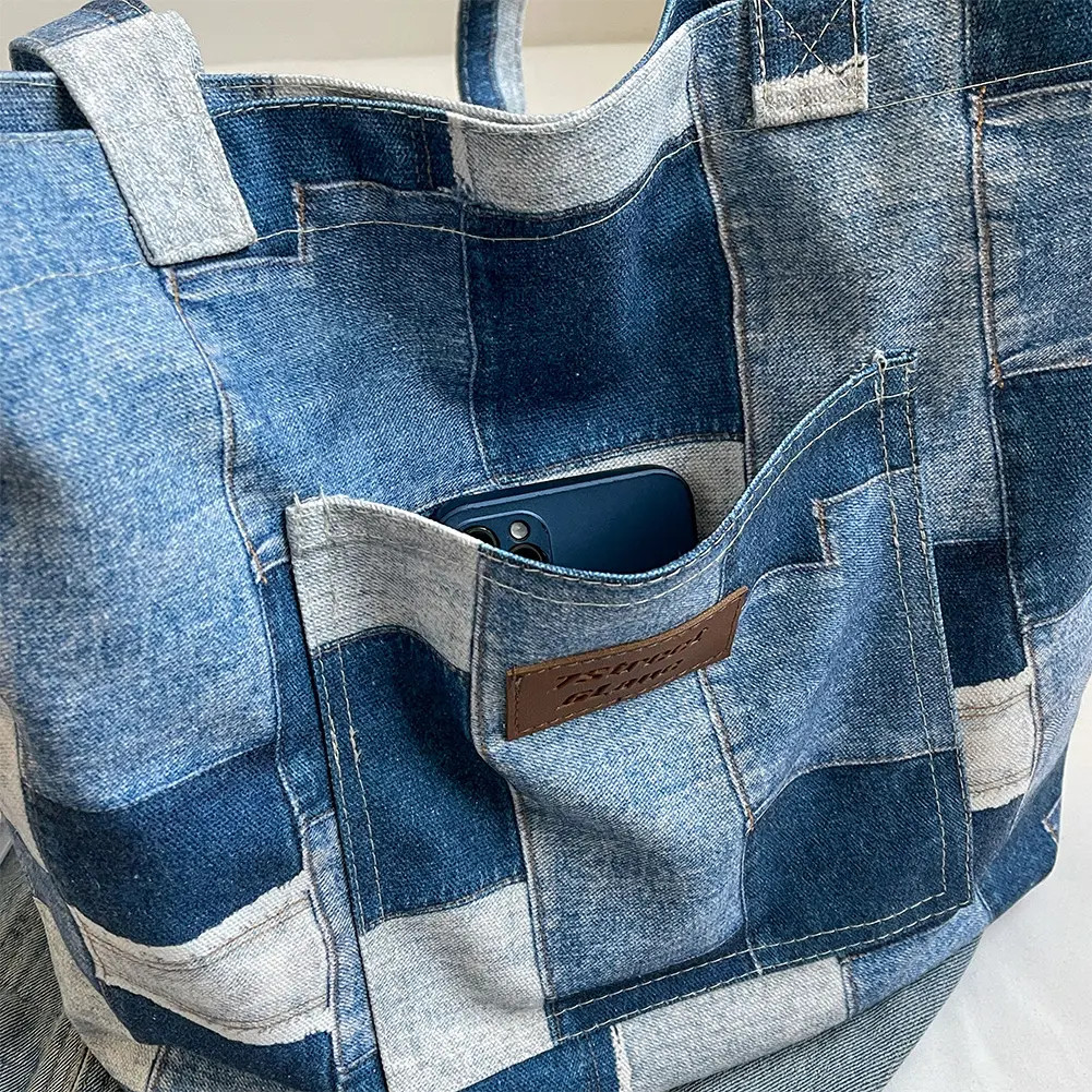 Women Denim Shoulder Bag with Interior Pocket Handbag Large Purse Hobo Bag for Work Shopping Travel