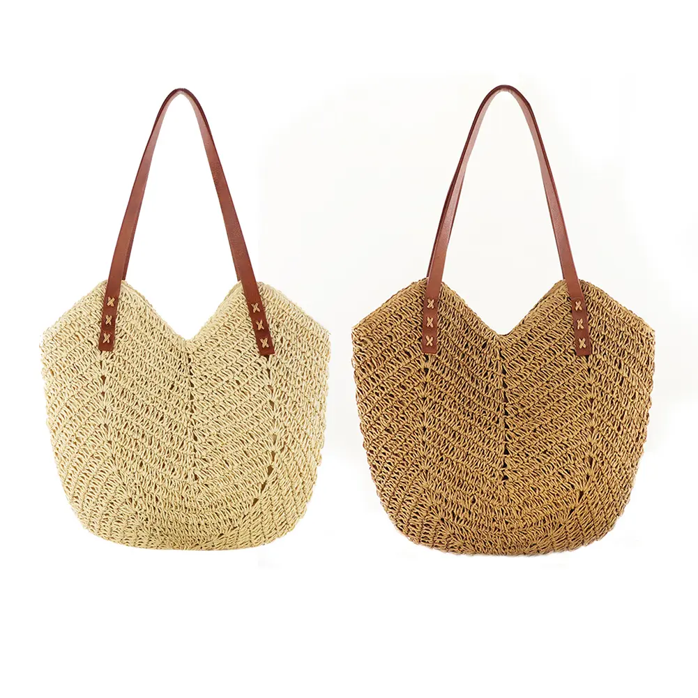 Summer Women Straw Handbags Hands Woven Shoulder Bag Female Vacation Tote Summer Woven Purse for Travel Shopping