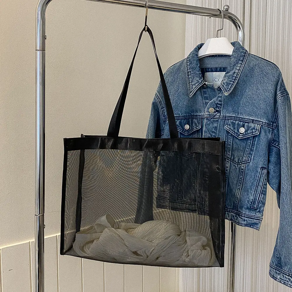 Fashion Shoulder Bag Large Capacity Mesh Top-Handle Handbag Transparent Storage Bags All-match for Summer Vacation Travel