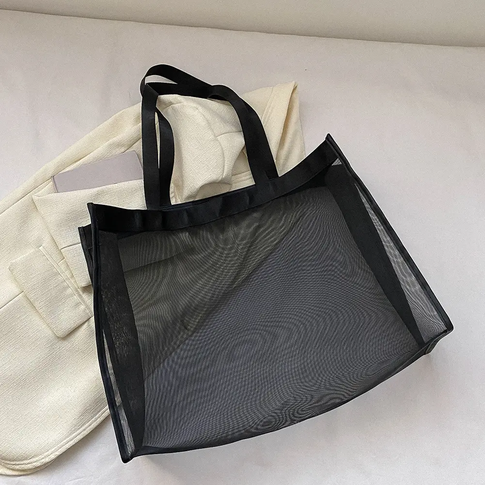 Fashion Shoulder Bag Large Capacity Mesh Top-Handle Handbag Transparent Storage Bags All-match for Summer Vacation Travel