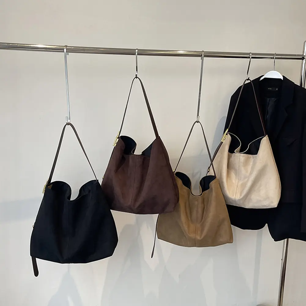 Women Slouchy Crossbody Bag Large Capacity Suede Simple Tote Bag Adjustable Strap Casual Satchel Bag Ladies Outdoor Bag