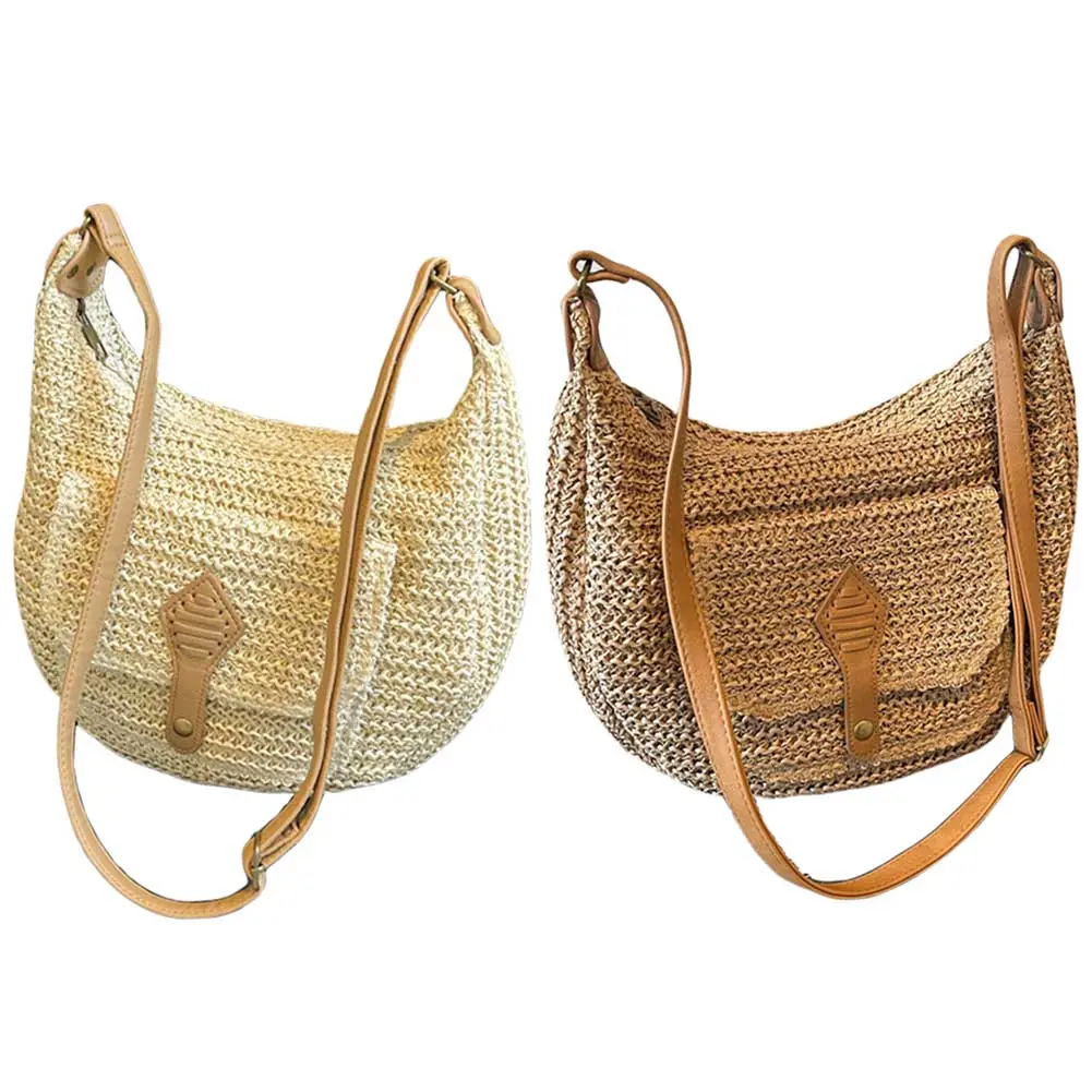 Straw Woven Shoulder Bag for Women Adjustable Shoulder Strap Handbag Zipper Trendy Clutch Purse for Vacation Travel Shopping
