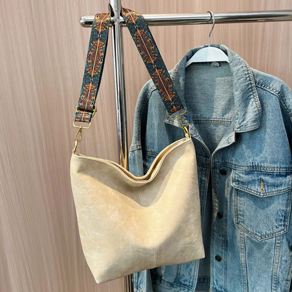 Underarm Bag Large Capacity Retro Print Crossbody Handbags Waterproof PU Scratch Resistant Women with Zipper Fashion Lady Party