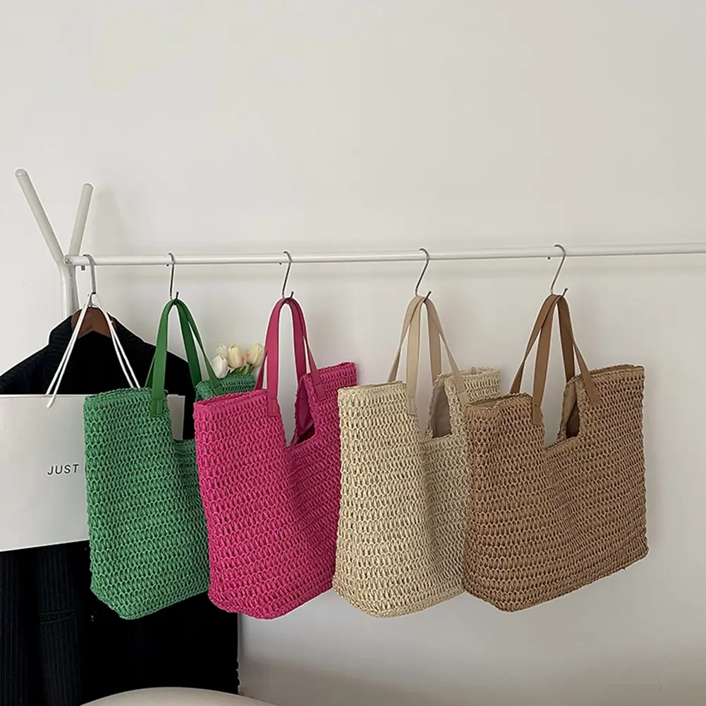 Summer Straw Hobo Purses Casual Weave Armpit Bags Women Shoulder Bag Large Capacity Underarm Bag Solid Beach Bag for Vacation