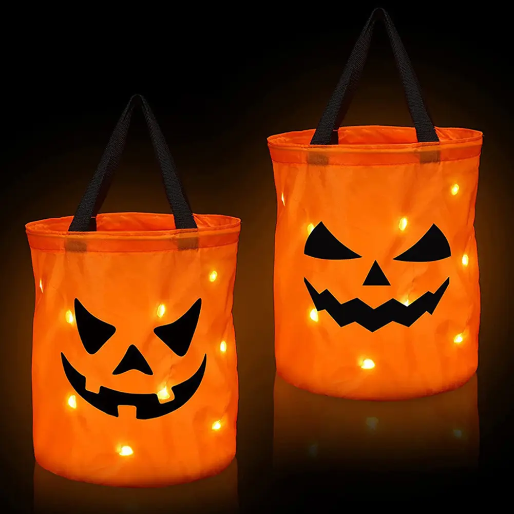 Halloween Multipurpose Candy Bags LED Light Up Reusable Trick Or Treat Party Bags Large for Kids Party Supplies