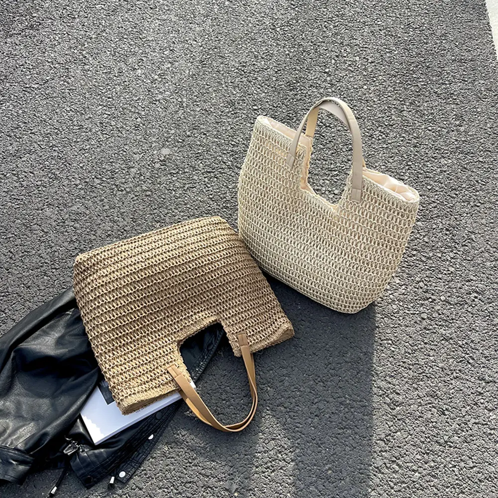 Summer Straw Hobo Purses Casual Weave Armpit Bags Women Shoulder Bag Large Capacity Underarm Bag Solid Beach Bag for Vacation