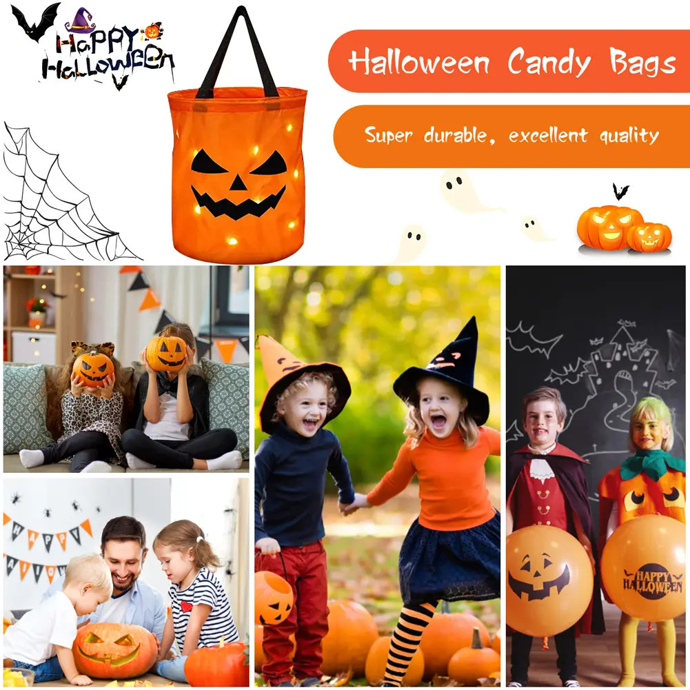 Halloween Multipurpose Candy Bags LED Light Up Reusable Trick Or Treat Party Bags Large for Kids Party Supplies