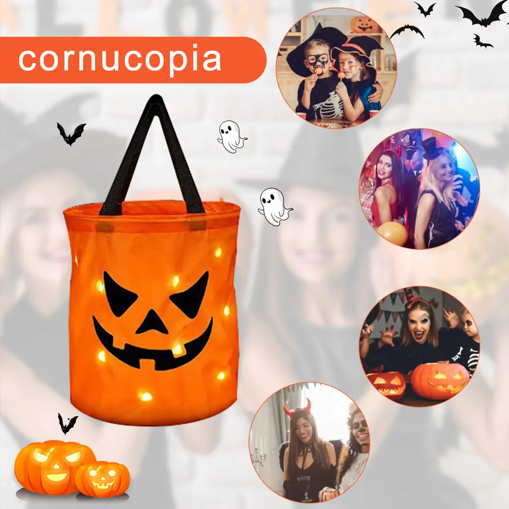 Halloween Multipurpose Candy Bags LED Light Up Reusable Trick Or Treat Party Bags Large for Kids Party Supplies