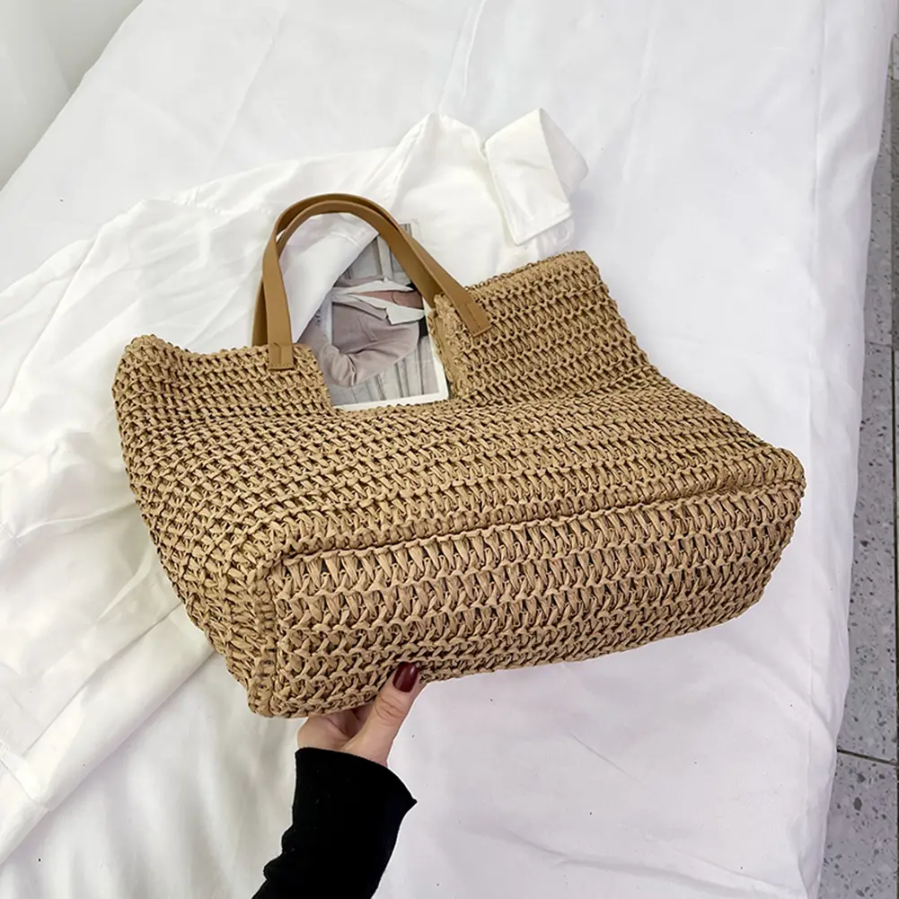 Summer Straw Hobo Purses Casual Weave Armpit Bags Women Shoulder Bag Large Capacity Underarm Bag Solid Beach Bag for Vacation