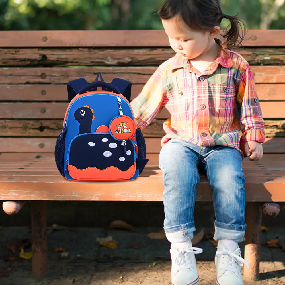 3D Dinosaur Cute Backpack Large Capacity Casual Bookbag Breathable Soft Back Pad Rucksack Travel Backpack with Matching Clutch