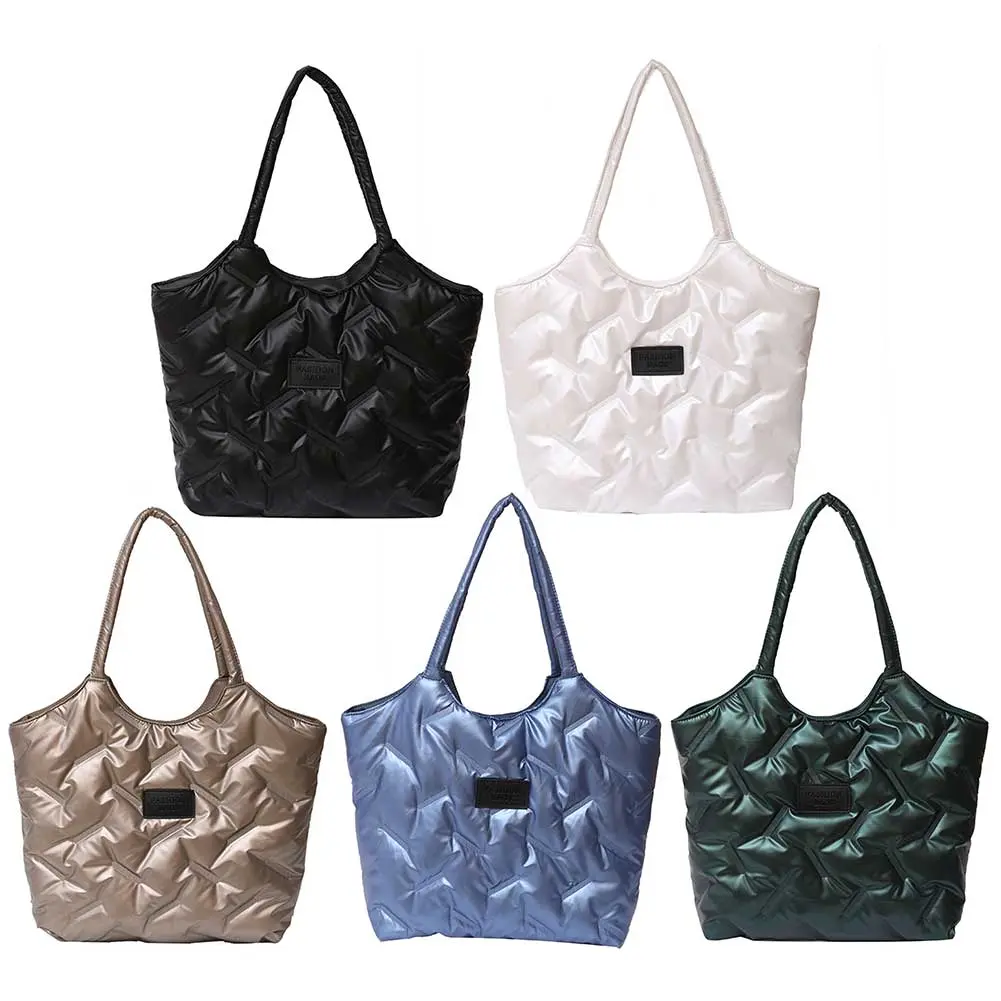 Women Padded Tote Bag Fashion Quilted Shoulder Bag Big Capacity Down Tote Handbags Casual Winter Commuting Bag
