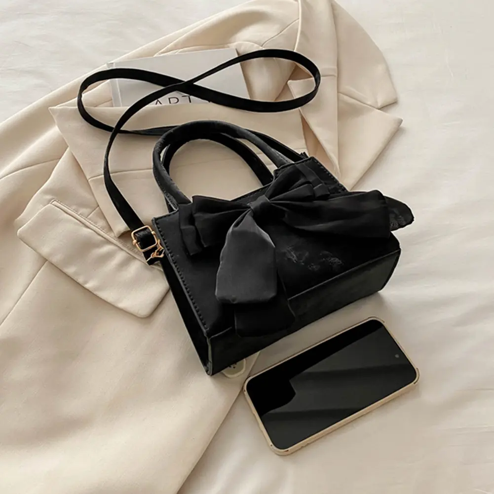 Women PU Bow Handbag Fashion Shoulder Bag Large Capacity Stylish Messenger Bag Solid Color Chic Hobo Bag for Party Vacation