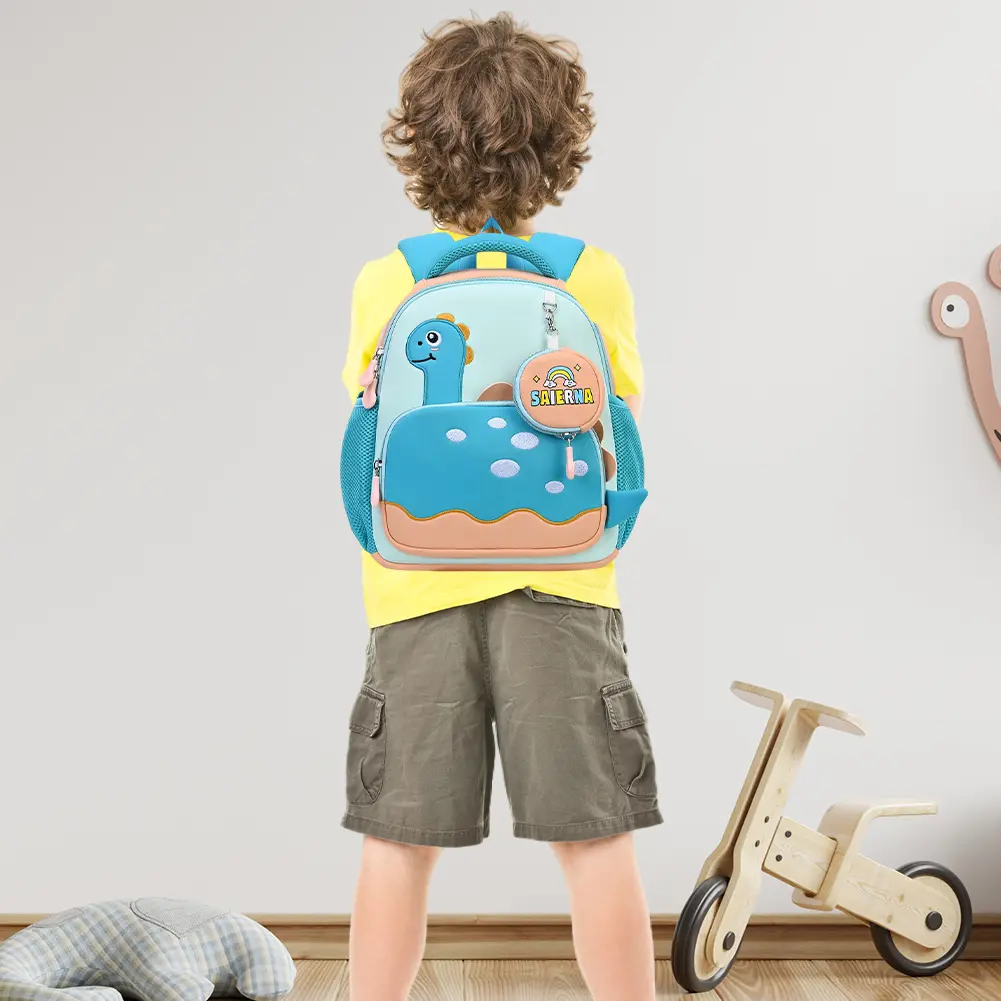 3D Dinosaur Cute Backpack Large Capacity Casual Bookbag Breathable Soft Back Pad Rucksack Travel Backpack with Matching Clutch