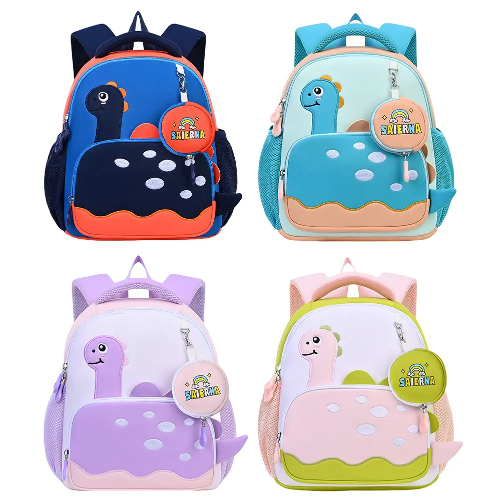 3D Dinosaur Cute Backpack Large Capacity Casual Bookbag Breathable Soft Back Pad Rucksack Travel Backpack with Matching Clutch