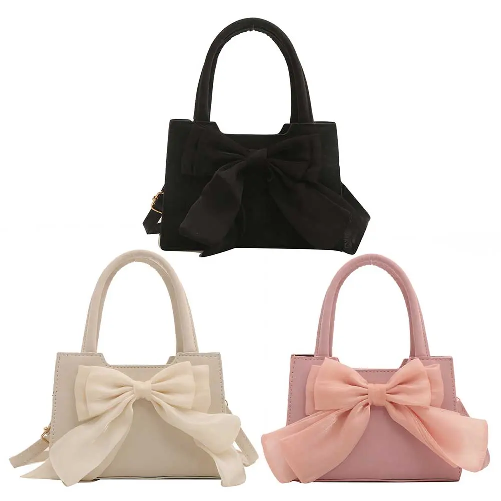 Women PU Bow Handbag Fashion Shoulder Bag Large Capacity Stylish Messenger Bag Solid Color Chic Hobo Bag for Party Vacation