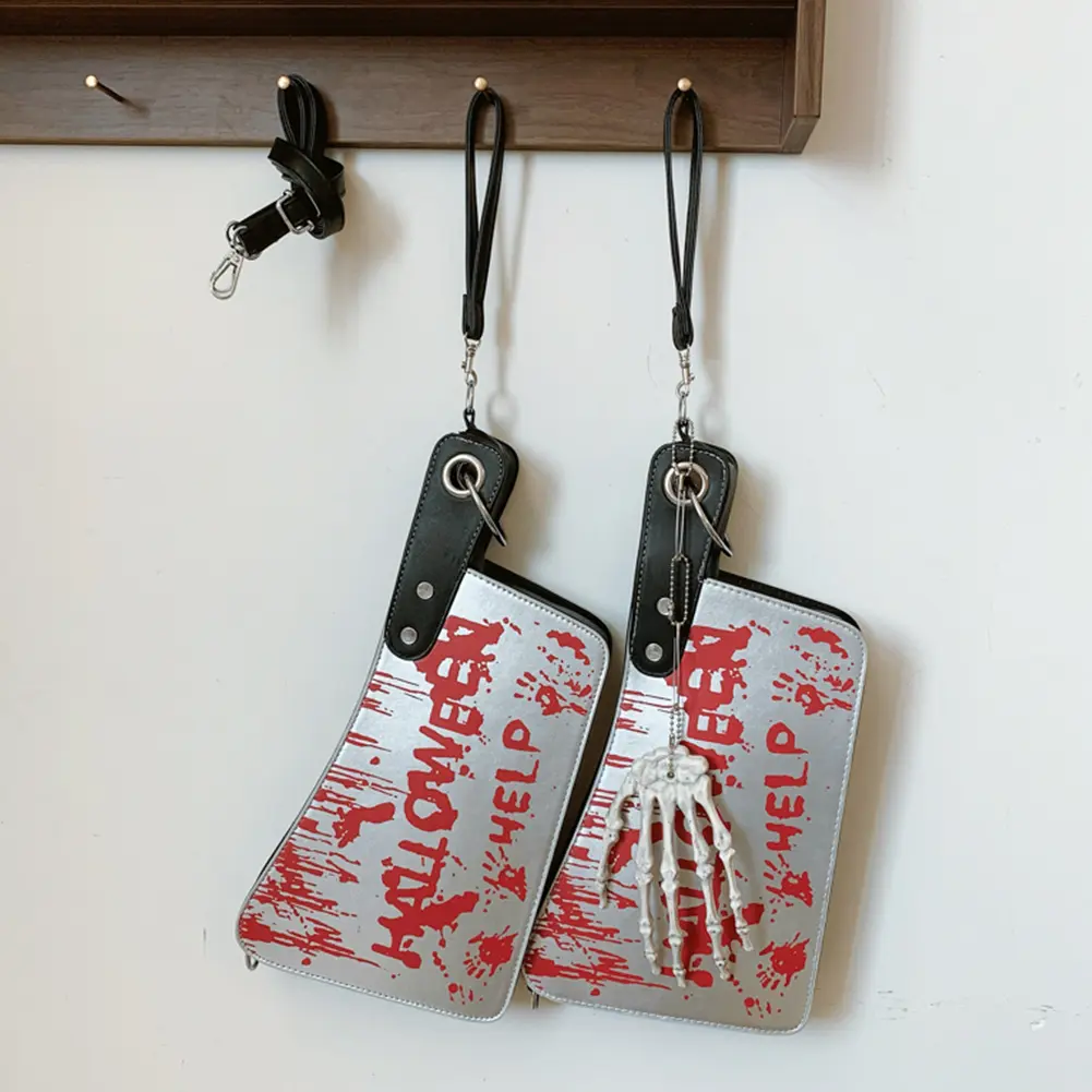 Halloween Clutch Purse Knife Shaped PU Leather Small Purse Adjustable Strap Shoulder Bag Gothic for Halloween Outdoor