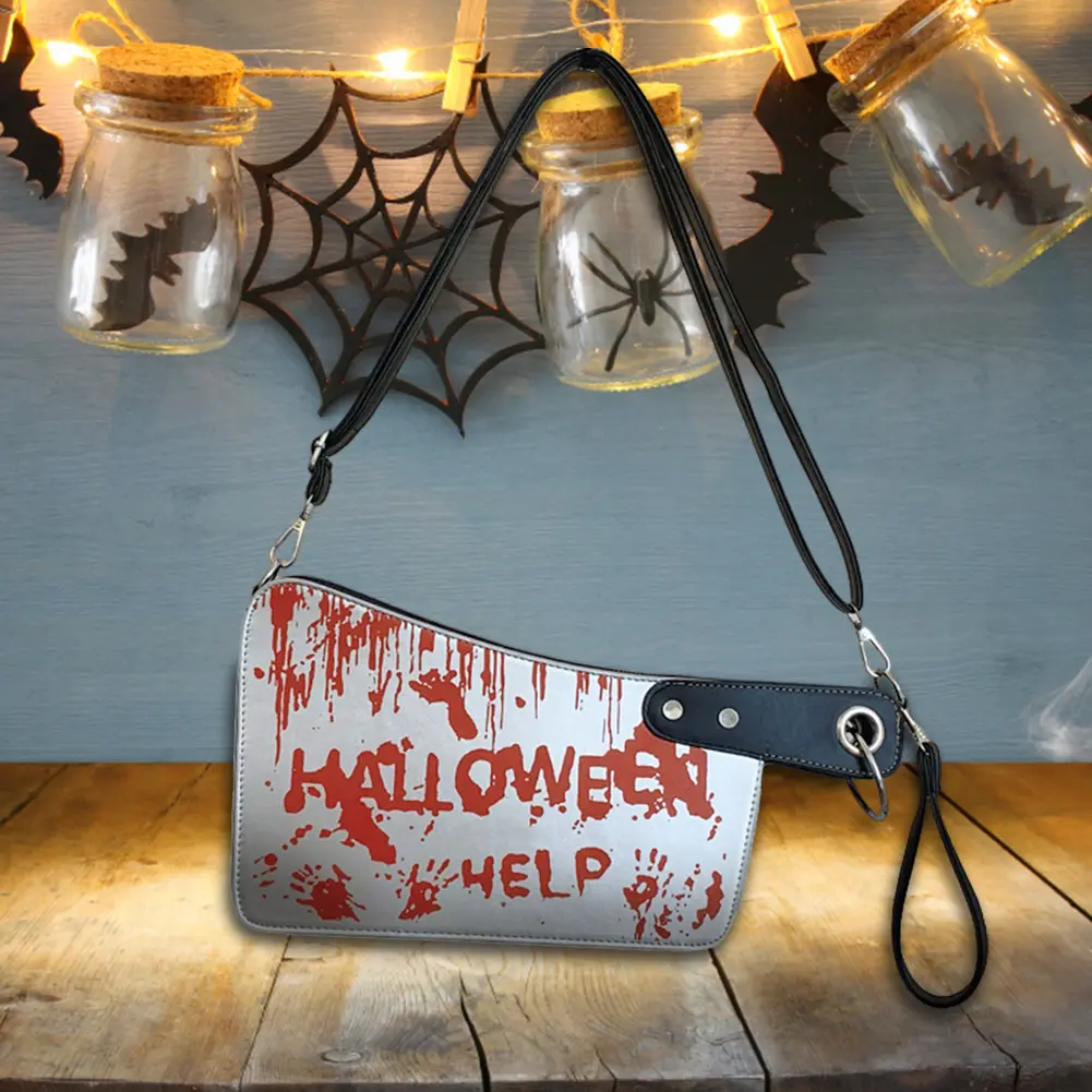 Halloween Clutch Purse Knife Shaped PU Leather Small Purse Adjustable Strap Shoulder Bag Gothic for Halloween Outdoor
