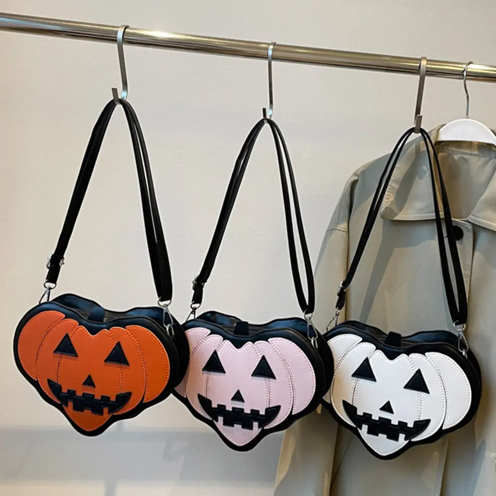 Halloween Pumpkin Purses PU Gothic Novelty Shoulder Bag Zipper Heart Pumpkin Crossbody Bag Messenger Bag for Holiday Party
