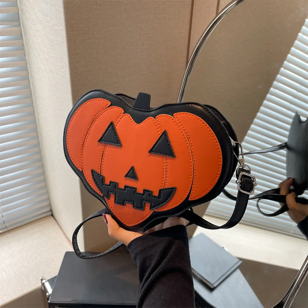 Halloween Pumpkin Purses PU Gothic Novelty Shoulder Bag Zipper Heart Pumpkin Crossbody Bag Messenger Bag for Holiday Party