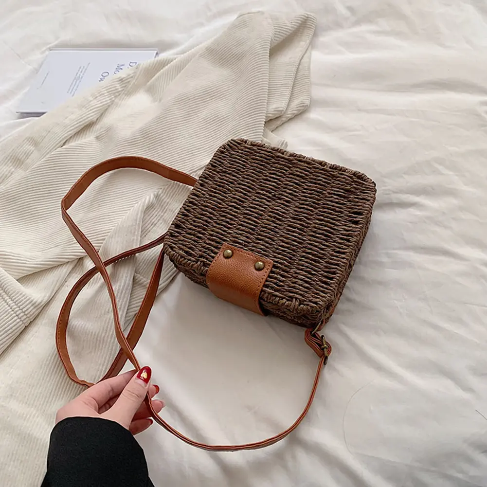 Women Shoulder Bags Fashion Woven Ladies Handbags Casual Holiday Simple Handmade Adjustable Straps Rattan Beach Bag