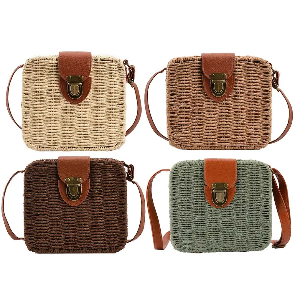 Women Shoulder Bags Fashion Woven Ladies Handbags Casual Holiday Simple Handmade Adjustable Straps Rattan Beach Bag