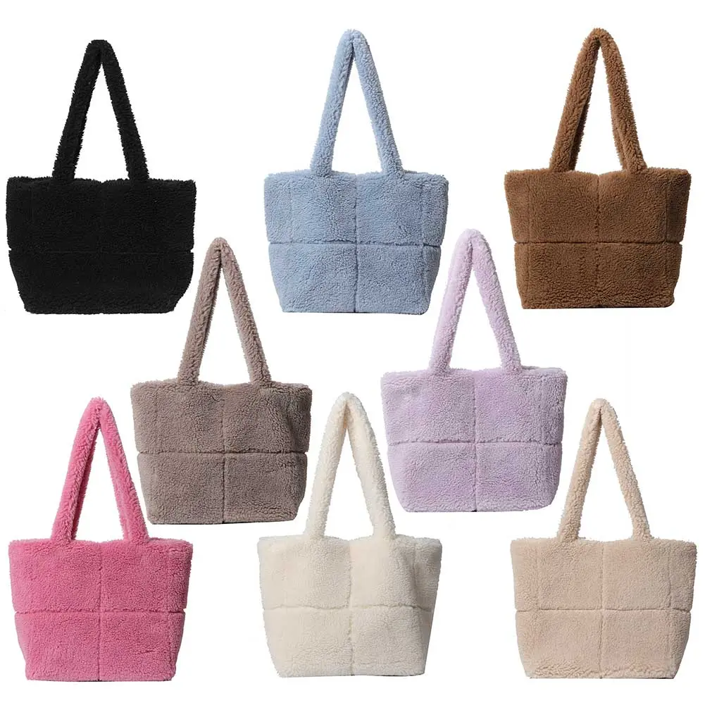 Faux Fur Handbag Women Casual Lambswool Tote Bag Lightweight Plush Tote Handbag Fuzzy Shoulder Bag Winter Shopping Bag