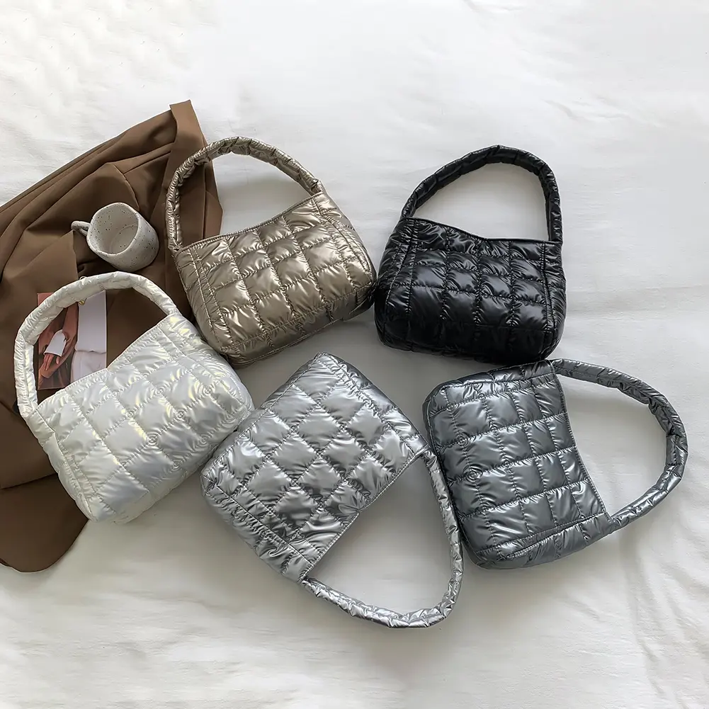 Quilted Ladies Tote Embroidered Plaid Casual Handbags Fashion Simple Soft Lightweight Portable Solid Color for Weekend Vacation
