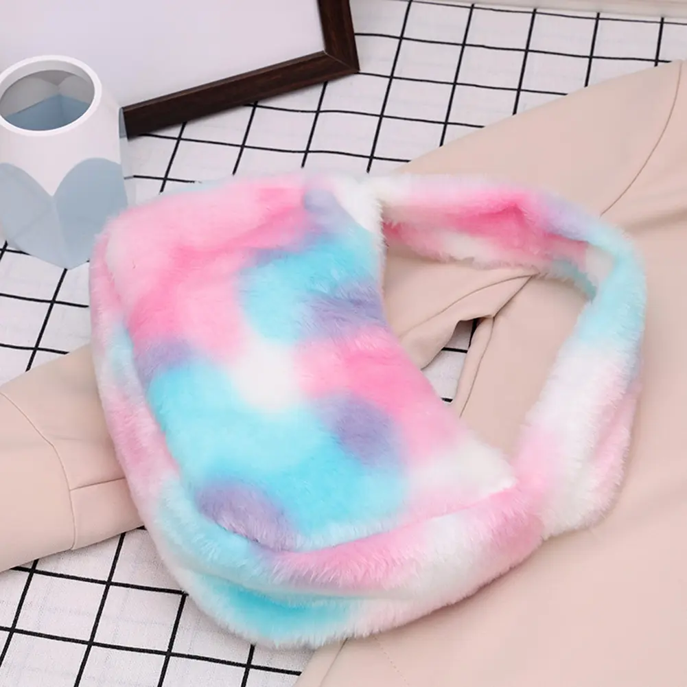 Rainbow Shoulder Bag Simple Gradient Handbag Large Capacity Colorful Top-handle Bag Soft Tote Handbag for Autumn Winter