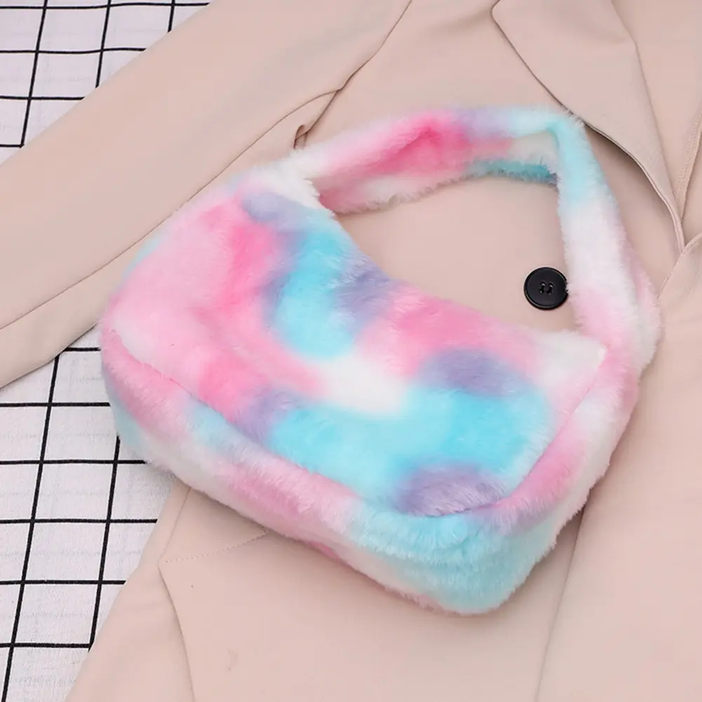 Rainbow Shoulder Bag Simple Gradient Handbag Large Capacity Colorful Top-handle Bag Soft Tote Handbag for Autumn Winter