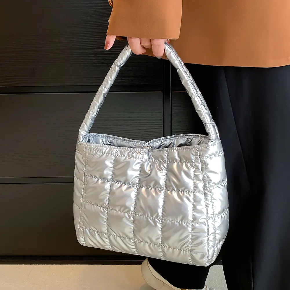 Quilted Ladies Tote Embroidered Plaid Casual Handbags Fashion Simple Soft Lightweight Portable Solid Color for Weekend Vacation
