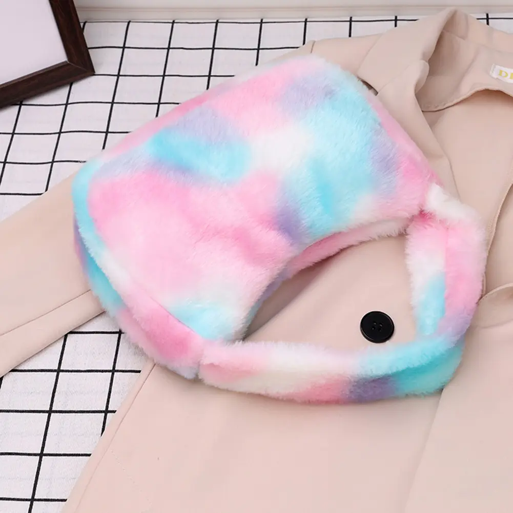 Rainbow Shoulder Bag Simple Gradient Handbag Large Capacity Colorful Top-handle Bag Soft Tote Handbag for Autumn Winter