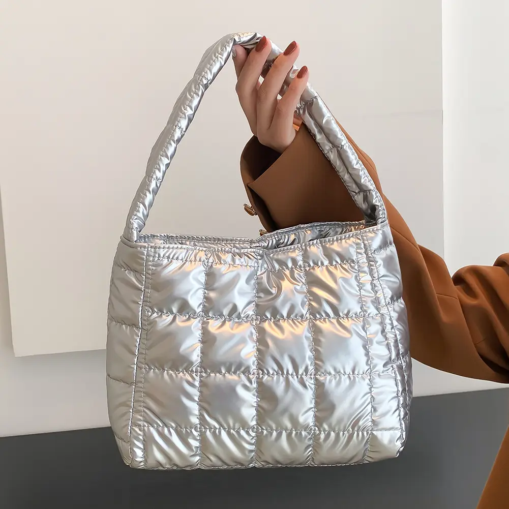 Quilted Ladies Tote Embroidered Plaid Casual Handbags Fashion Simple Soft Lightweight Portable Solid Color for Weekend Vacation