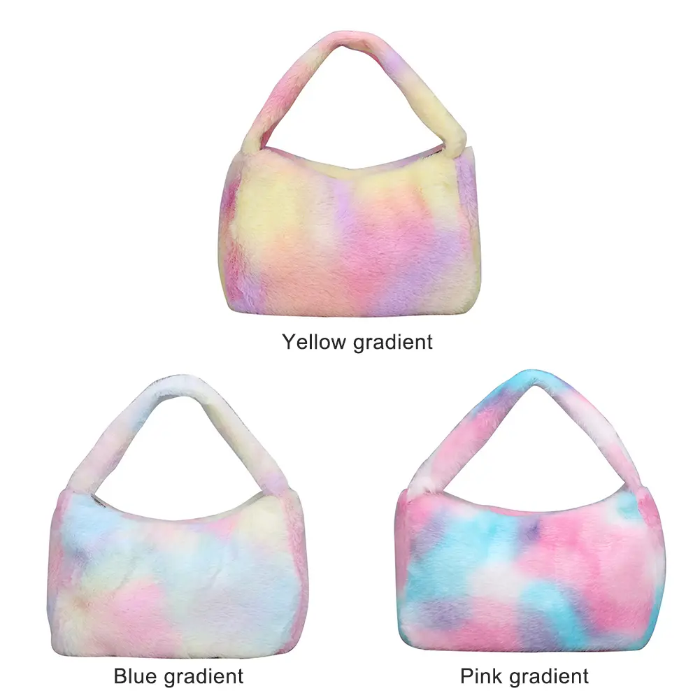 Rainbow Shoulder Bag Simple Gradient Handbag Large Capacity Colorful Top-handle Bag Soft Tote Handbag for Autumn Winter