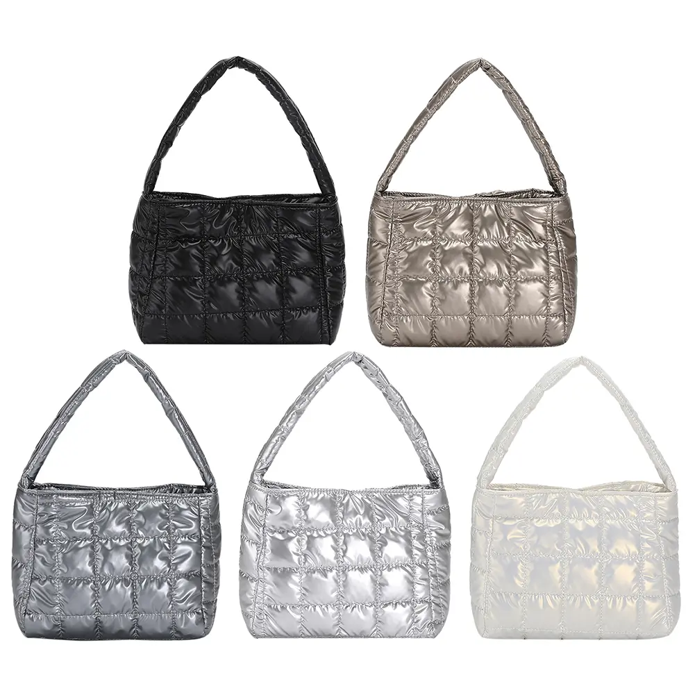 Quilted Ladies Tote Embroidered Plaid Casual Handbags Fashion Simple Soft Lightweight Portable Solid Color for Weekend Vacation