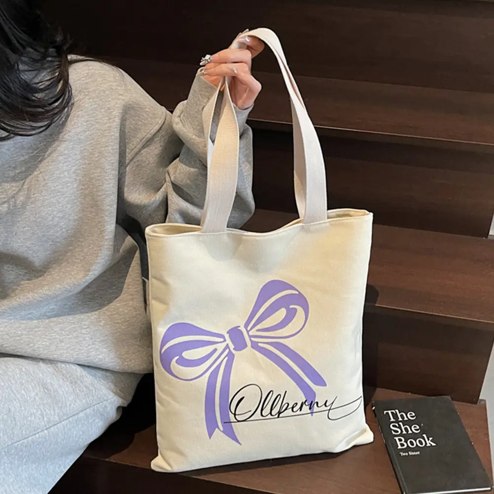 Canvas Shoulder Bag Large Capacity Portable Shopping Bag Travel Handbag for Shopping Work Grocery Everyday