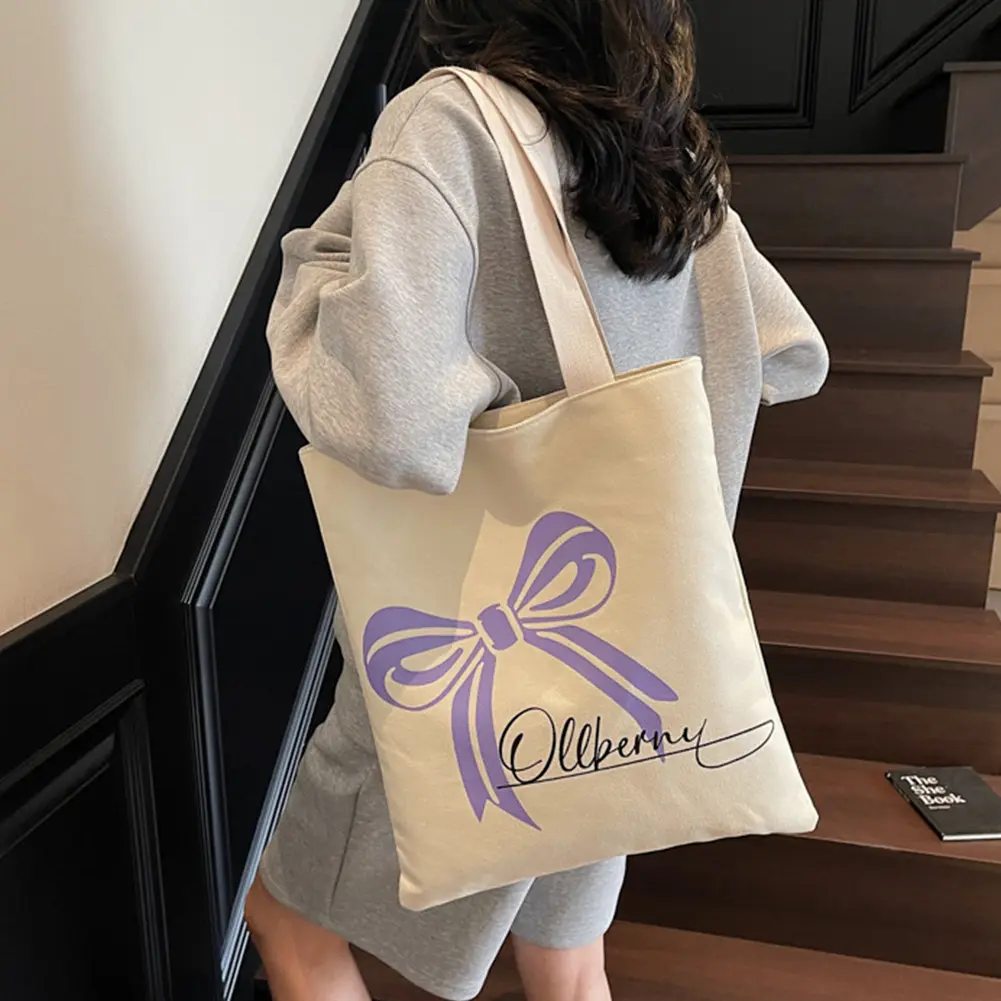 Canvas Shoulder Bag Large Capacity Portable Shopping Bag Travel Handbag for Shopping Work Grocery Everyday