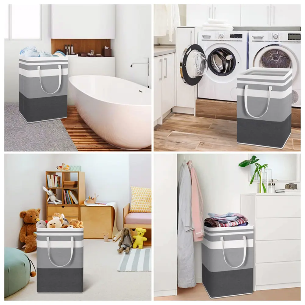 Foldable Clothes Organizer Basket Large Capacity Fabric Clothes Storage Bucket Waterproof with Handle for Bathroom Baby Room