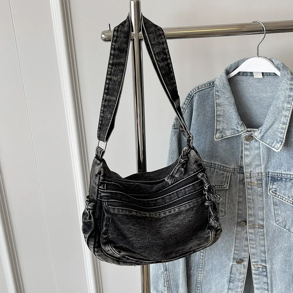 Women Denim Fashion Shoulder Bag Large Capacity Casual Messenger Bag Adjustable Strap Stylish Crossbody Bag Retro Sling Bag