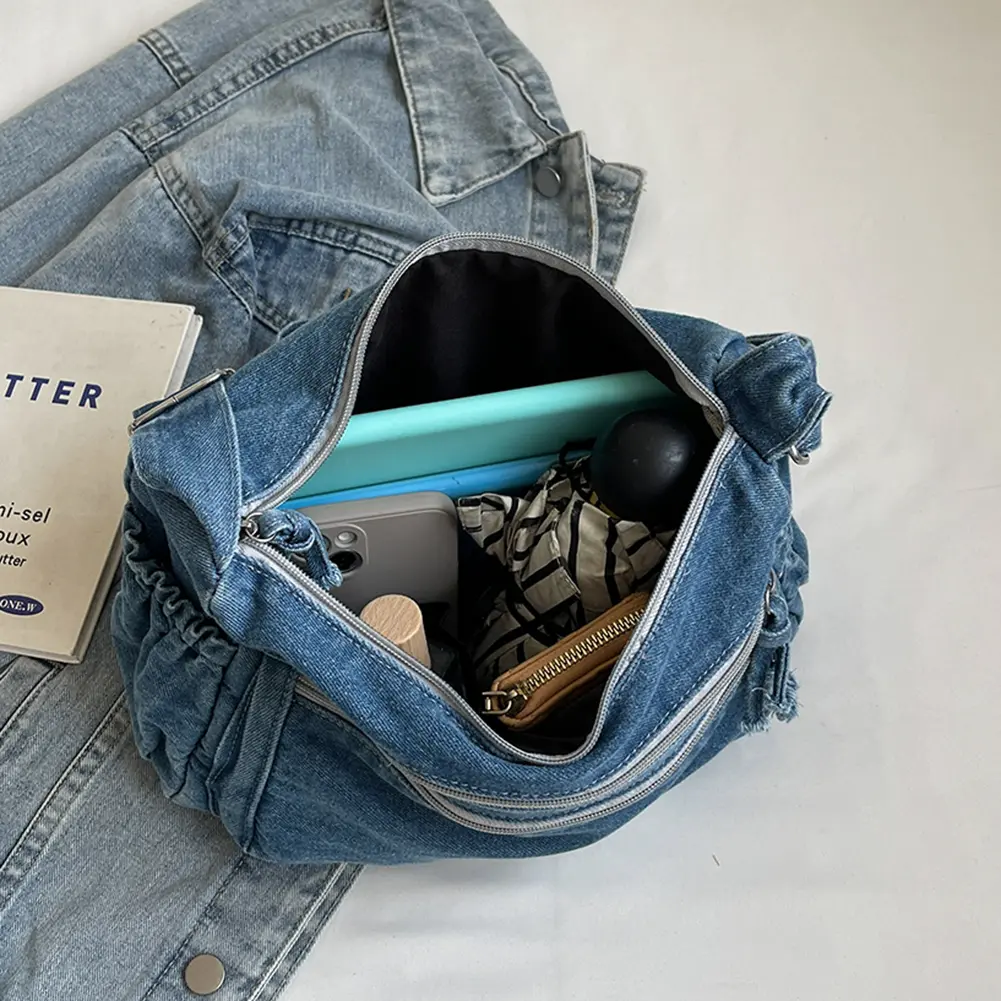 Women Denim Fashion Shoulder Bag Large Capacity Casual Messenger Bag Adjustable Strap Stylish Crossbody Bag Retro Sling Bag