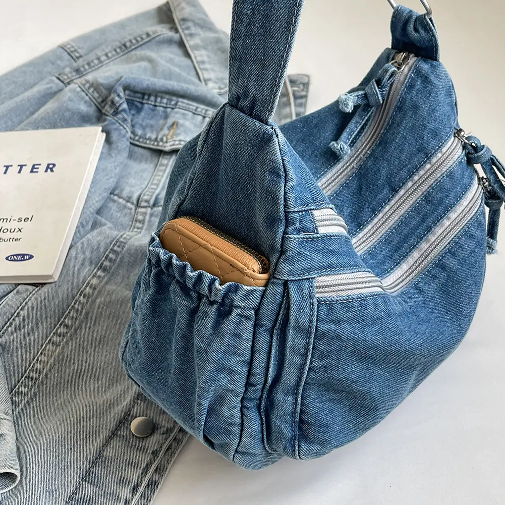 Women Denim Fashion Shoulder Bag Large Capacity Casual Messenger Bag Adjustable Strap Stylish Crossbody Bag Retro Sling Bag