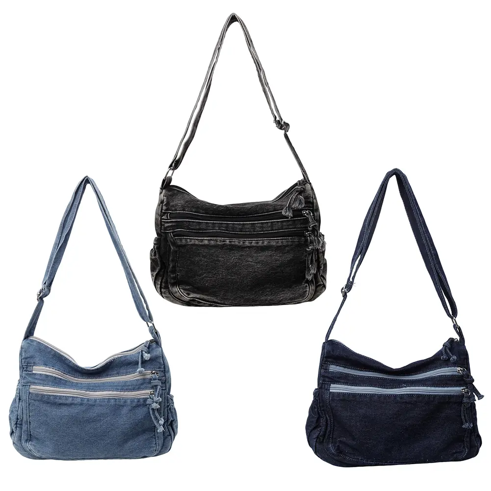 Women Denim Fashion Shoulder Bag Large Capacity Casual Messenger Bag Adjustable Strap Stylish Crossbody Bag Retro Sling Bag